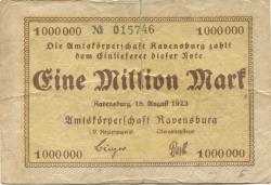 Ravensburg - Amtskörperschaft - 18.8.1923 - 1 Million Mark