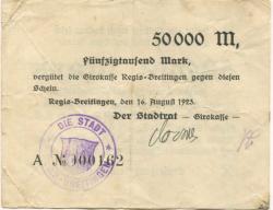 Regis-Breitingen - Stadt-Girokasse - 16.8.1923 - 50000 Mark