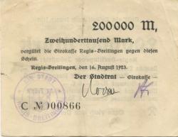 Regis-Breitingen - Stadt-Girokasse - 16.8.1923 - 200000 Mark