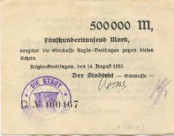 Regis-Breitingen - Stadt-Girokasse - 16.8.1923 - 500000 Mark