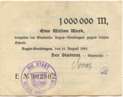 Regis-Breitingen - Stadt-Girokasse - 16.8.1923 - 1 Million Mark