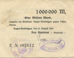 Regis-Breitingen - Stadt-Girokasse - 16.8.1923 - 1 Million Mark