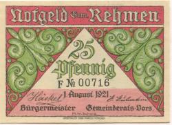 Rehmen (heute: Oppurg) - Gemeinde - 1.8.1921 - 25 Pfennig