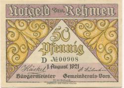 Rehmen (heute: Oppurg) - Gemeinde - 1.8.1921 - 50 Pfennig