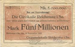 Reichenau (heute: Hartmannsdorf) - Gemeinde - 20.9.1923 - 5 Millionen Mark