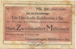 Reichenau (heute: Hartmannsdorf) - Gemeinde - 10.10.1923 - 200 Millionen Mark