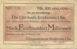Reichenau (heute: Hartmannsdorf) - Gemeinde - 10.10.1923 - 500 Millionen Mark