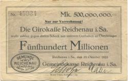 Reichenau (heute: Hartmannsdorf) - Gemeinde - 23.10.1923 - 500 Millionen Mark