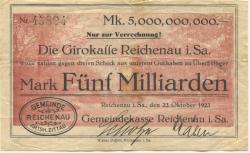 Reichenau (heute: Hartmannsdorf) - Gemeinde - 23.10.1923 - 5 Milliarden Mark