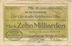 Reichenau (heute: Hartmannsdorf) - Gemeinde - 23.10.1923 - 10 Milliarden Mark