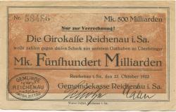Reichenau (heute: Hartmannsdorf) - Gemeinde - 23.10.1923 - 500 Milliarden Mark