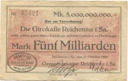 Reichenau (heute: Hartmannsdorf) - Gemeinde - 27.10.1923 - 5 Milliarden Mark