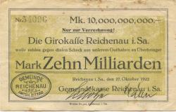Reichenau (heute: Hartmannsdorf) - Gemeinde - 27.10.1923 - 10 Milliarden Mark