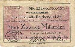 Reichenau (heute: Hartmannsdorf) - Gemeinde - 27.10.1923 - 20 Milliarden Mark
