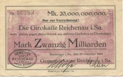 Reichenau (heute: Hartmannsdorf) - Gemeinde - 27.10.1923 - 20 Milliarden Mark