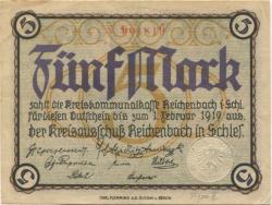 Reichenbach (heute: PL-Dzierzoniów) - Kreis - 1.2.1919 - 5 Mark