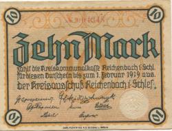 Reichenbach (heute: PL-Dzierzoniów) - Kreis - 1.2.1919 - 10 Mark
