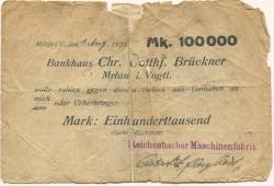 Reichenbach - Pflugbeil, Albert, Reichenbacher Maschinenfabrik - 1.8.1923 - 100000 Mark