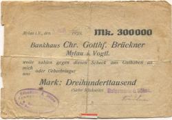 Reichenbach - Reißmann, J. & Söhne, Kammgarn-Spinnerei, Spinnmühle - 3.8.1923 - 300000 Mark