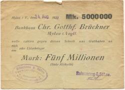 Reichenbach - Reißmann, J. & Söhne, Kammgarn-Spinnerei, Spinnmühle - 24.8.1923 - 5 Millionen Mark