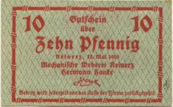 Reinerz (Bad) (heute: PL-Duszniki-Zdrój) - Hanke, Hermann, Mechanische Weberei - 15.5.1920 - 10 Pfennig