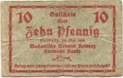 Reinerz (Bad) (heute: PL-Duszniki-Zdrój) - Hanke, Hermann, Mechanische Weberei - 15.5.1920 - 10 Pfennig