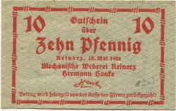 Reinerz (Bad) (heute: PL-Duszniki-Zdrój) - Hanke, Hermann, Mechanische Weberei - 15.5.1920 - 10 Pfennig