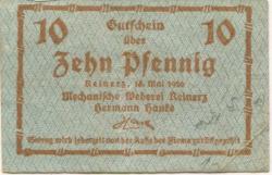 Reinerz (Bad) (heute: PL-Duszniki-Zdrój) - Hanke, Hermann, Mechanische Weberei - 15.5.1920 - 10 Pfennig