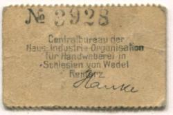 Reinerz (Bad) (heute: PL-Duszniki-Zdrój) - Wedel, von, Haus-Industrie-Organisation für Handweberei in Schlesien, Centralbüro - 1918 - 10 Pfennig