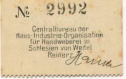 Reinerz (Bad) (heute: PL-Duszniki-Zdrój) - Wedel, von, Haus-Industrie-Organisation für Handweberei in Schlesien, Centralbüro - 1918 - 50 Pfennig