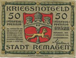 Remagen - Stadt - 27.12.1918 - 31.3.1920 - 50 Pfennig