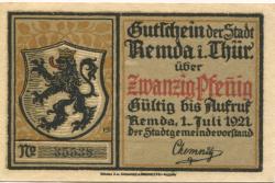 Remda (heute: Rudolstadt) - Stadt - 1.7.1921 - 20 Pfennig
