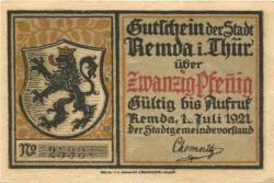 Remda (heute: Rudolstadt) - Stadt - 1.7.1921 - 20 Pfennig