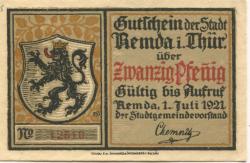 Remda (heute: Rudolstadt) - Stadt - 1.7.1921 - 20 Pfennig