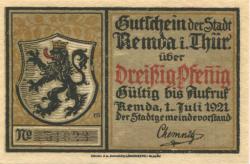 Remda (heute: Rudolstadt) - Stadt - 1.7.1921 - 30 Pfennig 