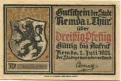 Remda (heute: Rudolstadt) - Stadt - 1.7.1921 - 30 Pfennig