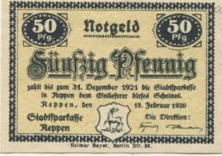 Reppen (heute: PL-Rzepin) - Stadtsparkasse - 19.2.1920 - 31.12.1921 - 50 Pfennig