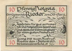 Rieder (heute: Ballenstedt) - 1.9.1921 - 10 Pfennig 