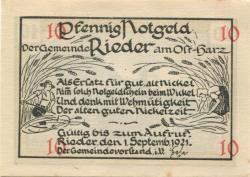 Rieder (heute: Ballenstedt) - 1.9.1921 - 10 Pfennig 