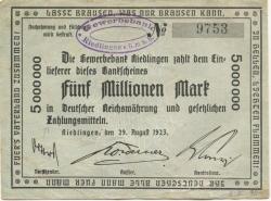 Riedlingen - Gewerbebank eGmbH - 29.8.1923 - 5 Millionen Mark 