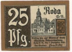 Roda (heute: Stadtroda) - Stadt - 1.9.1920 - 25 Pfennig