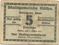 Rötha - Stadt - 1.3.1917 - 5 Pfennig 