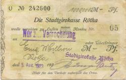 Rötha - Stadtgirokasse - 15.8.1923 - 1 Million Mark