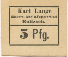 Roitzsch (heute: Sandersdorf-Brehna) - Lange, Karl, Bäckerei, Mehl und Futterartikel - -- - 5 Pfennig 