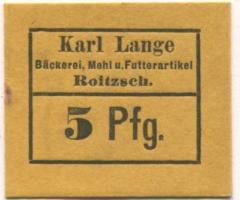 Roitzsch (heute: Sandersdorf-Brehna) - Lange, Karl, Bäckerei, Mehl und Futterartikel - -- - 5 Pfennig