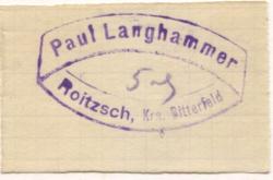 Roitzsch (heute: Sandersdorf-Brehna) - Langhammer, Paul - -- - 5 Pfennig