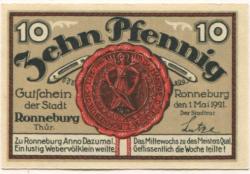 Ronneburg - Stadt - 1.5.1921 - 10 Pfennig
