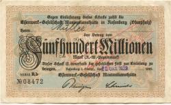 Rosenberg (heute: Sulzbach-Rosenberg) - Eisenwerk-Gesellschaft Maximlianshütte - 20.10.1923 - 500 Millionen Mark