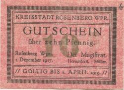 Rosenberg (heute: PL-Susz) - Stadt - 1.12.1917 - 1.4.1919 - 10 Pfennig