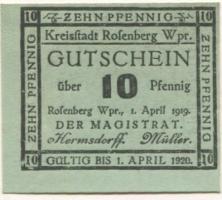Rosenberg (heute: PL-Susz) - Stadt - 1.4.1919 - 1.4.1920 - 10 Pfennig